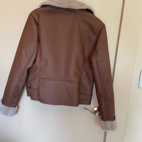 NWT Bomber Jacket Tobacco sherpa Lined Mid Length Size M - Picture 2 of 5